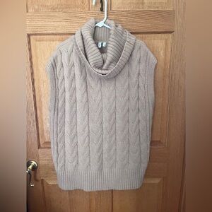 Elan tan turtleneck sleeveless cable knit sweater